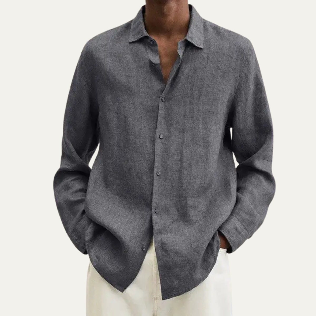 Ash | Men's Linen Cotton Button Up Shirt Mauve Long Sleeve
