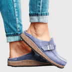 Dama Washington Maeve women's suede loafer clog mule beige buckle detail - view 8