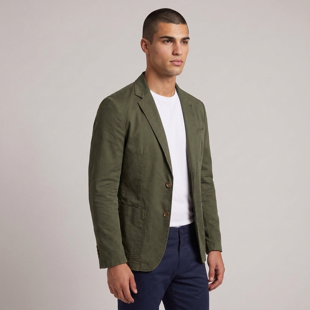 Dama Washington Bram lightweight cotton blazer Army Green - model front view