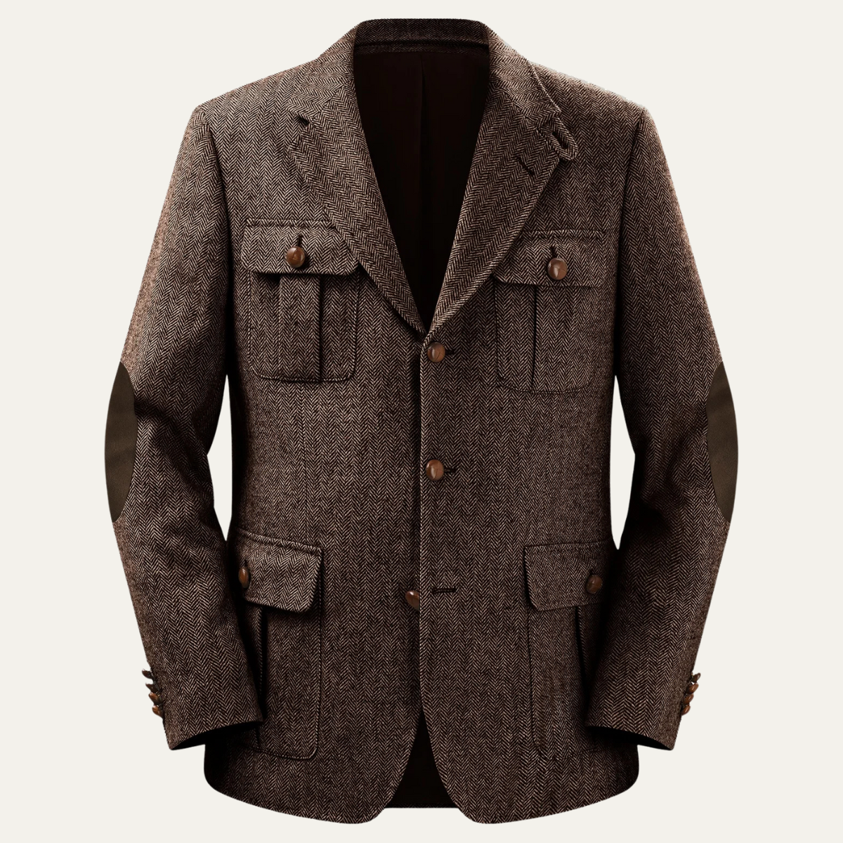 Sage | Men's Herringbone Tweed Blazer Gray Elbow Patches