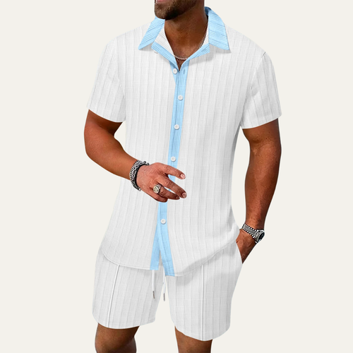 Dama Washington Axel men's casual textured short sleeve shirt shorts set pink - view 2