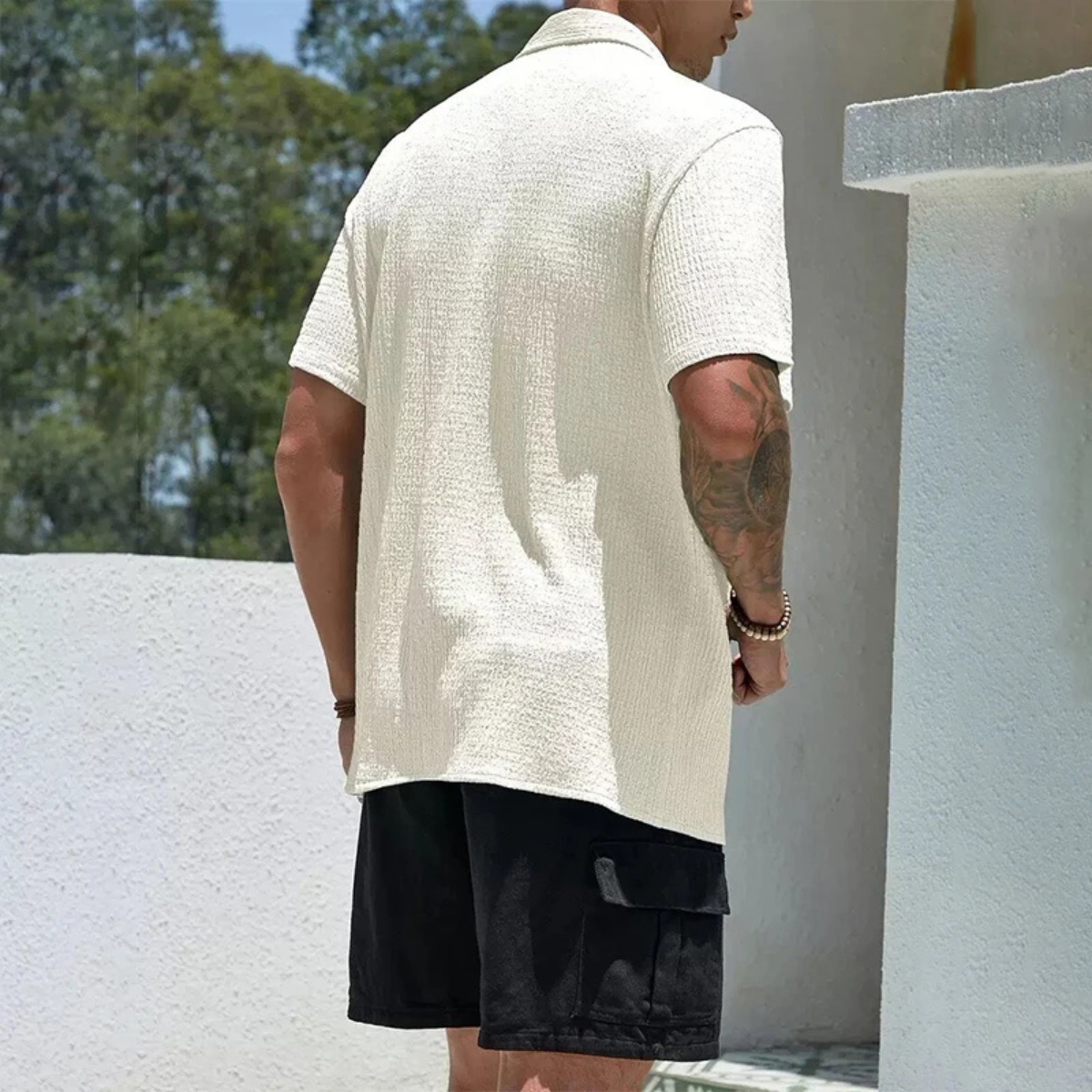 Callum | Men's White Textured Camp Collar Shirt