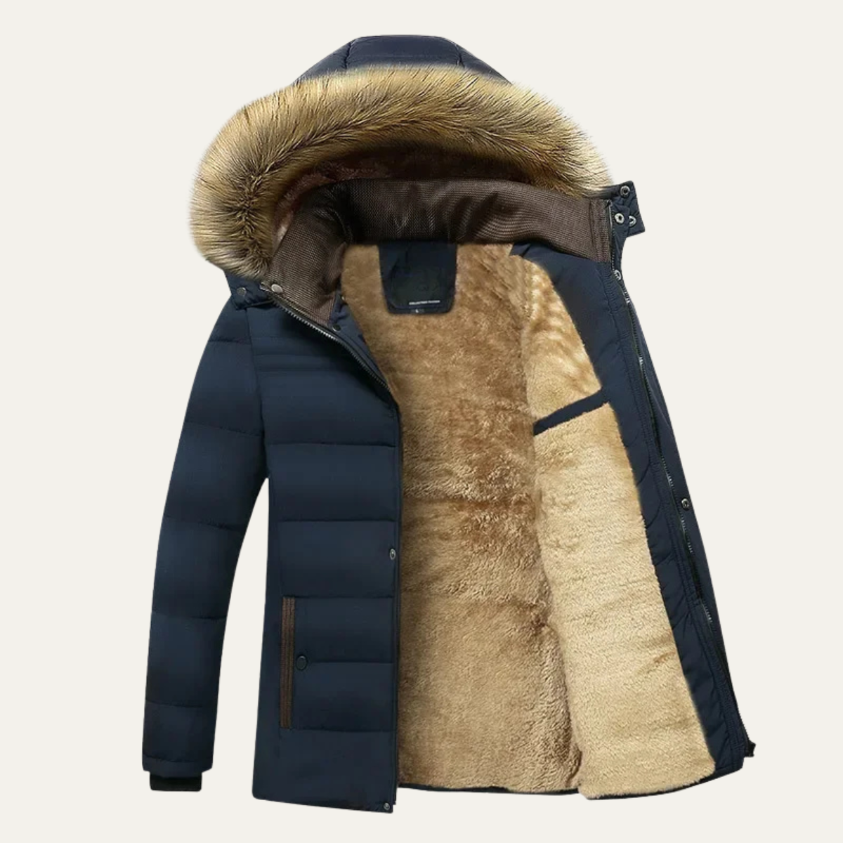 Ash | Men's Puffer Jacket Black Faux Fur Hooded Winter Coat