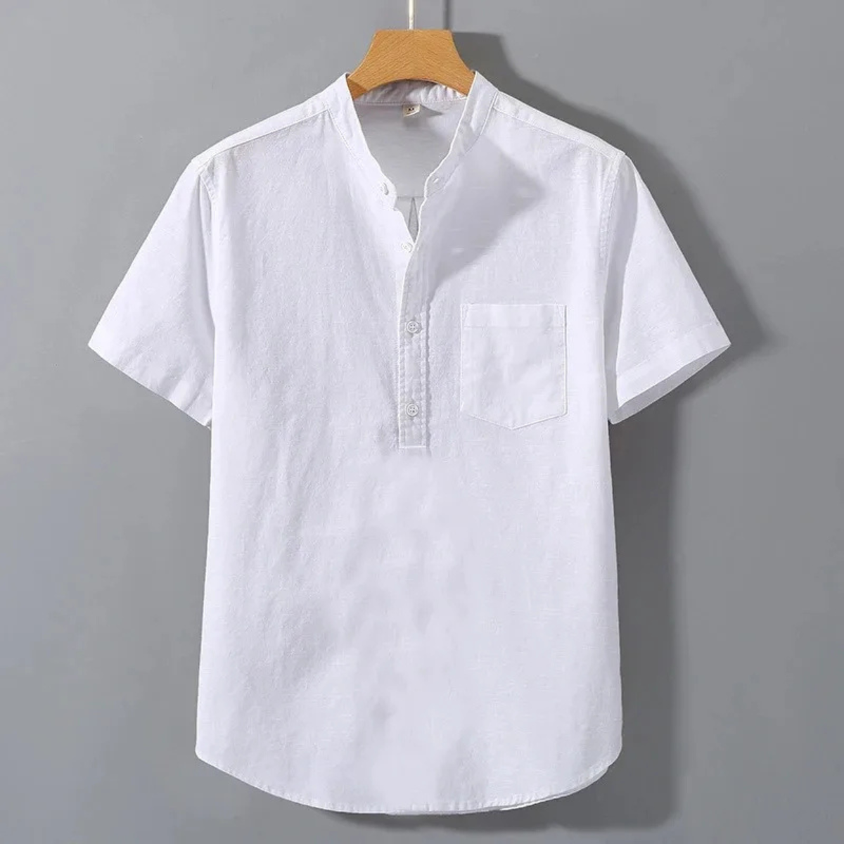 Kai | Men's Cream Linen Henley Shirt Short Sleeve