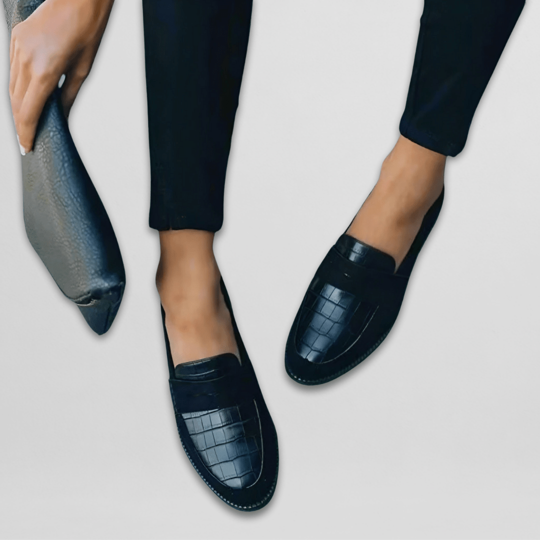 Rowan | Women's Black Suede Croc Loafers Slip On