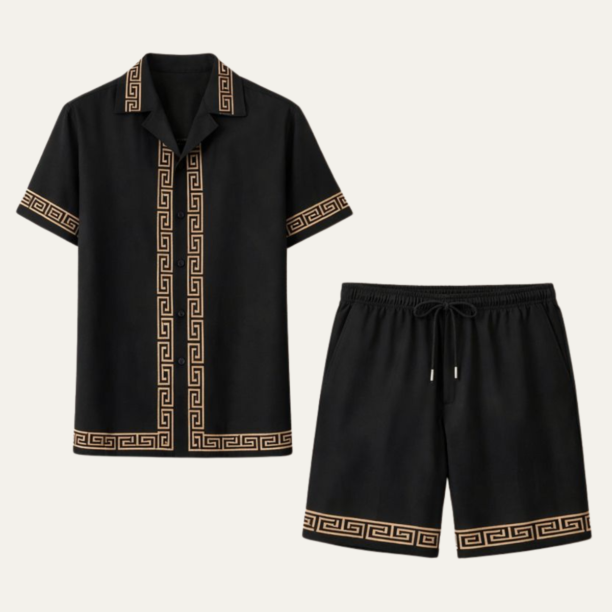 Beau | Men's Geometric Print Sweatsuit Black Shorts Set