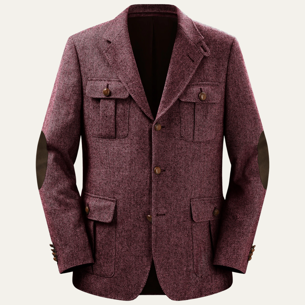 Sage | Men's Herringbone Tweed Blazer Gray Elbow Patches