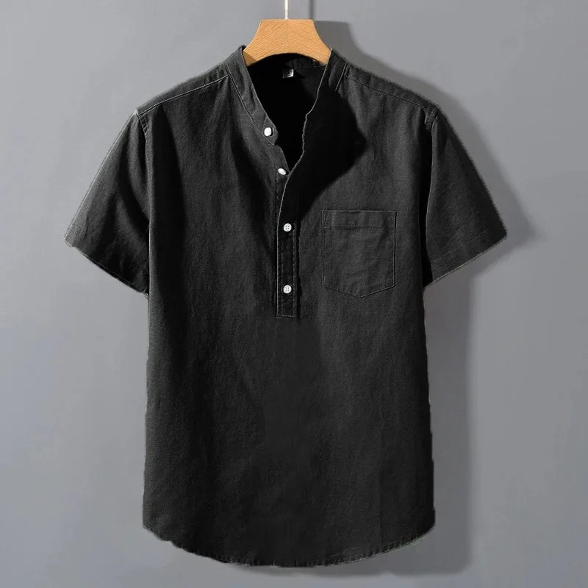 Kai | Men's Cream Linen Henley Shirt Short Sleeve