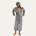 Dama Washington Voss men's hooded velour robe gray long sleeve - front view