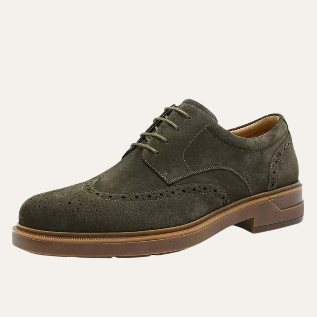 Nash | Men's Suede Leather Wingtip Oxford Olive Brown Sole