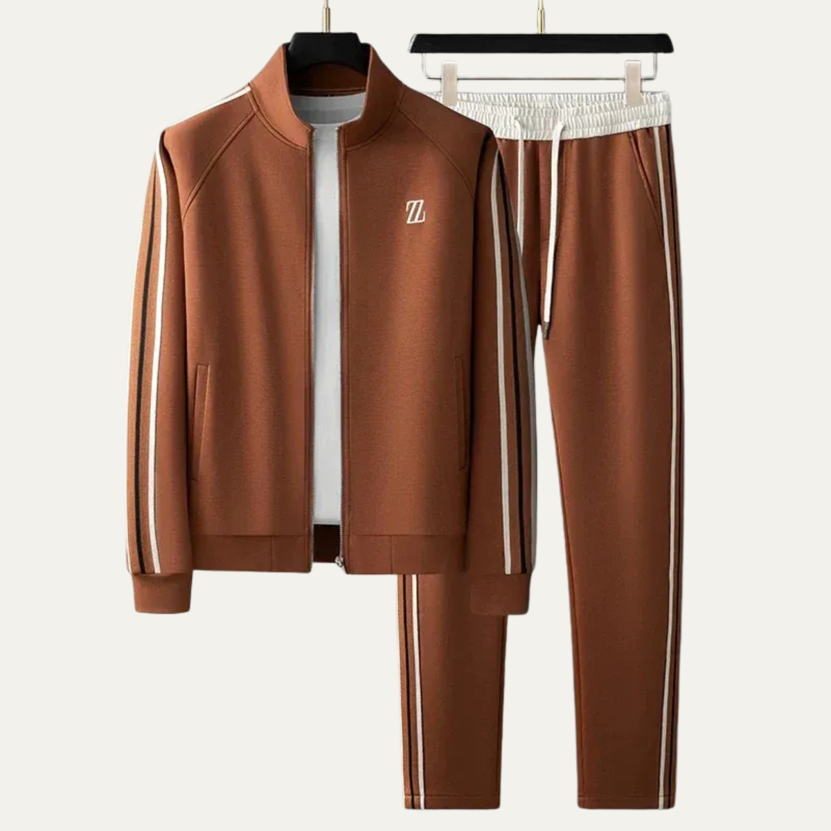Axel | Men's Sweatsuit Cream Brown Stripe Track Jacket Joggers Set