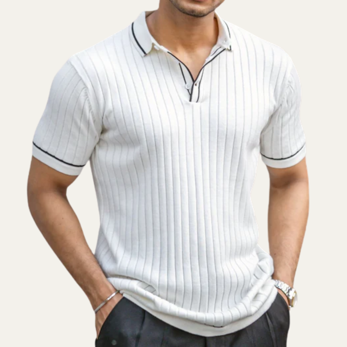 Sage | Men's Ribbed Knit Polo Shirt Gray Short Sleeve