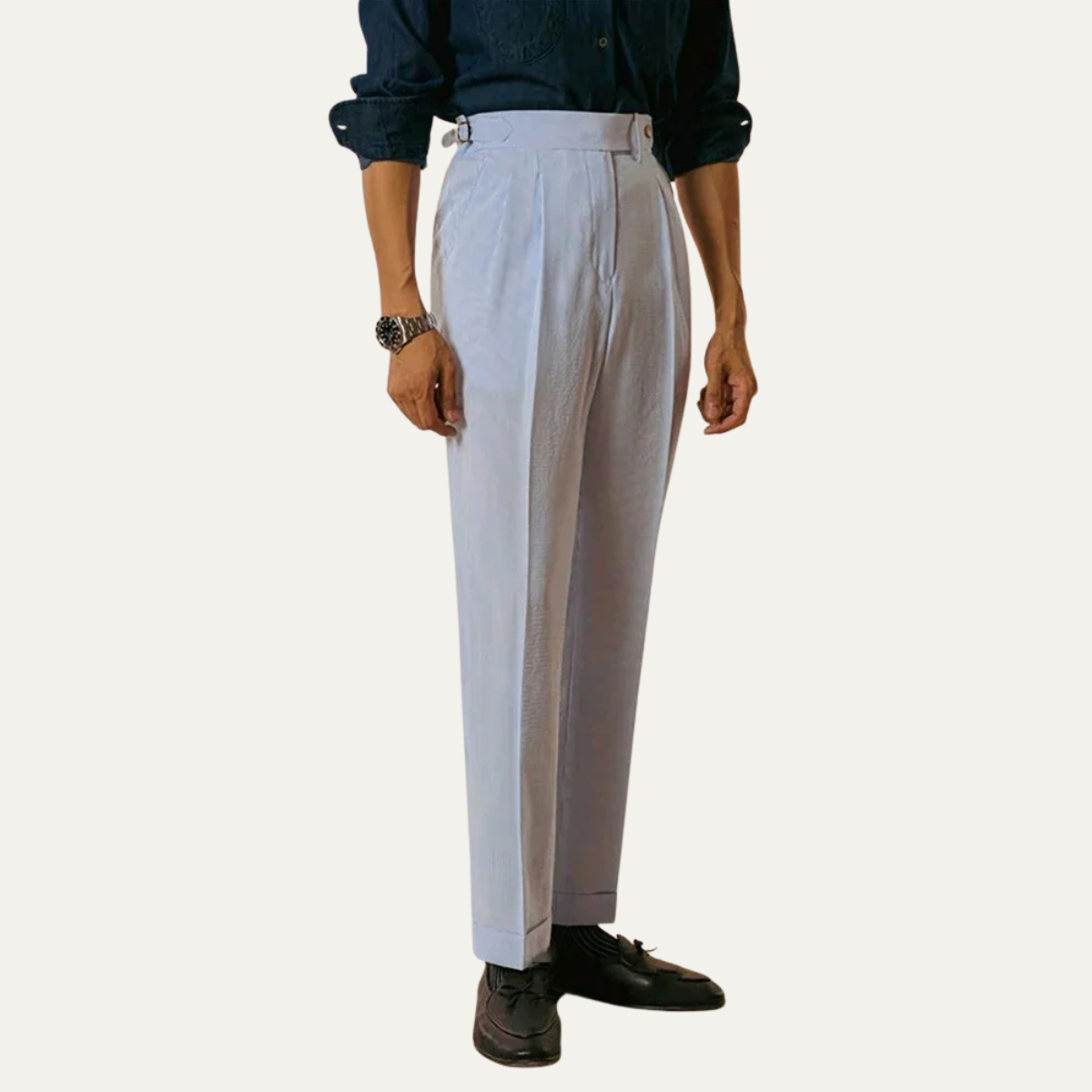 Ezra | Men's Pleated Dress Pants Light Blue High Waist