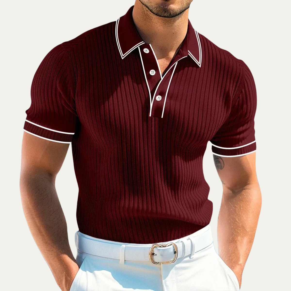 Sage | Men's Ribbed Knit Polo Shirt Gray Short Sleeve