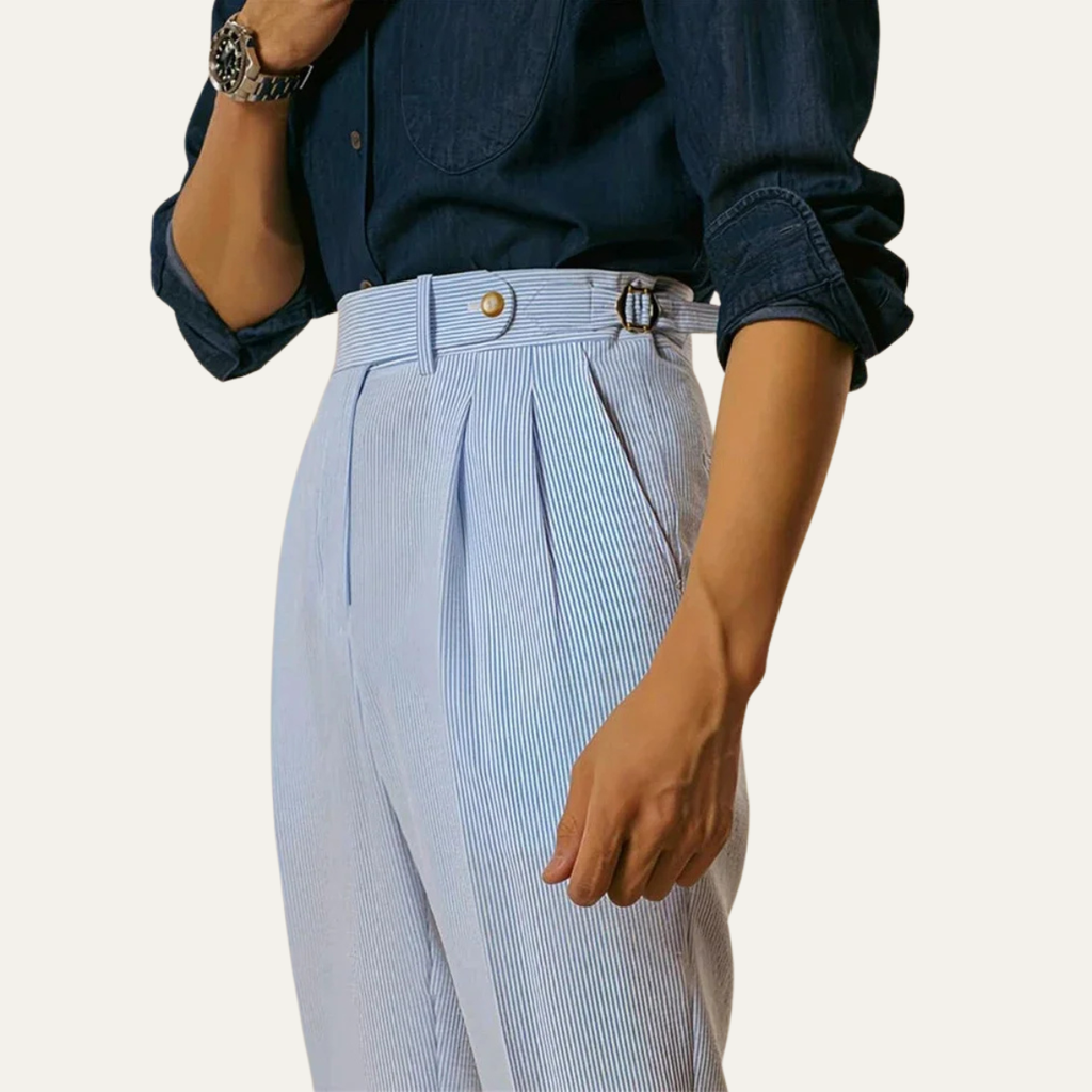Dama Washington Ezra men's pleated dress pants light blue high waist - view 4
