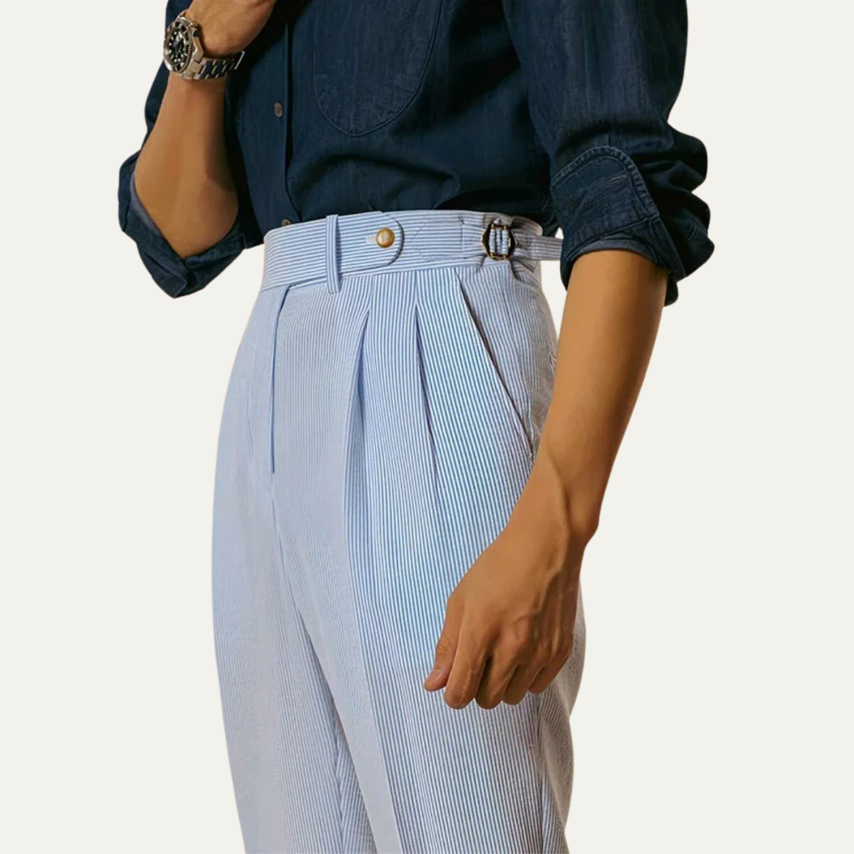 Ezra | Men's Pleated Dress Pants Light Blue High Waist