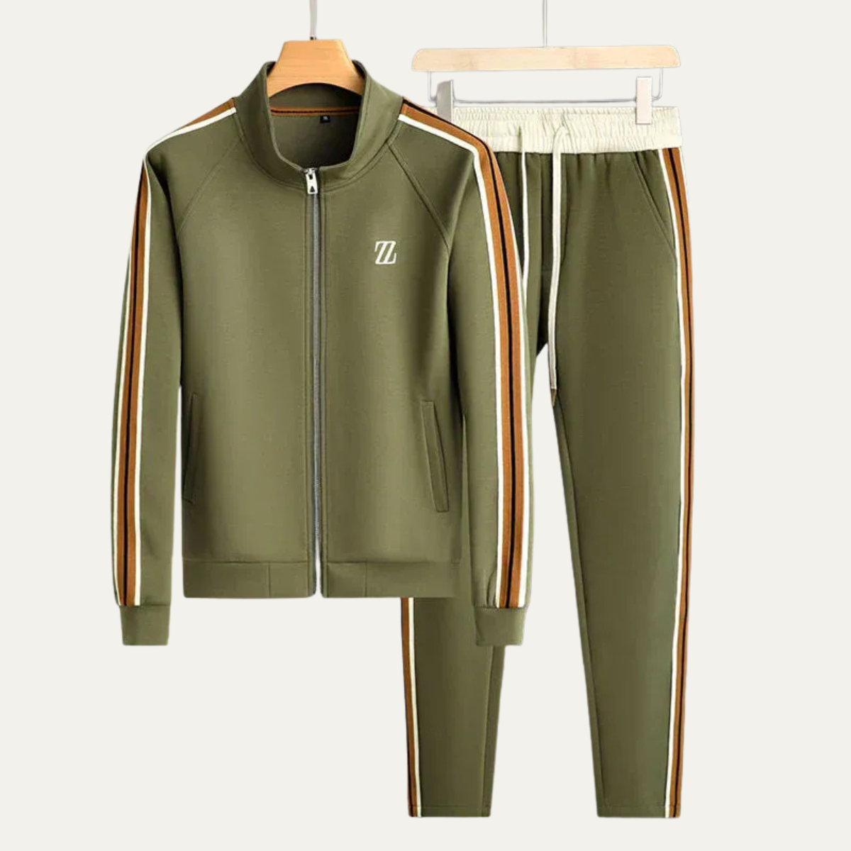 Axel | Men's Sweatsuit Cream Brown Stripe Track Jacket Joggers Set