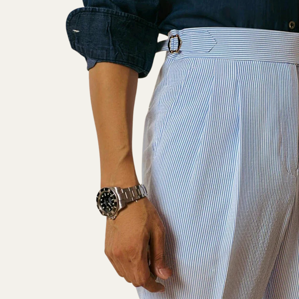 Ezra | Men's Pleated Dress Pants Light Blue High Waist