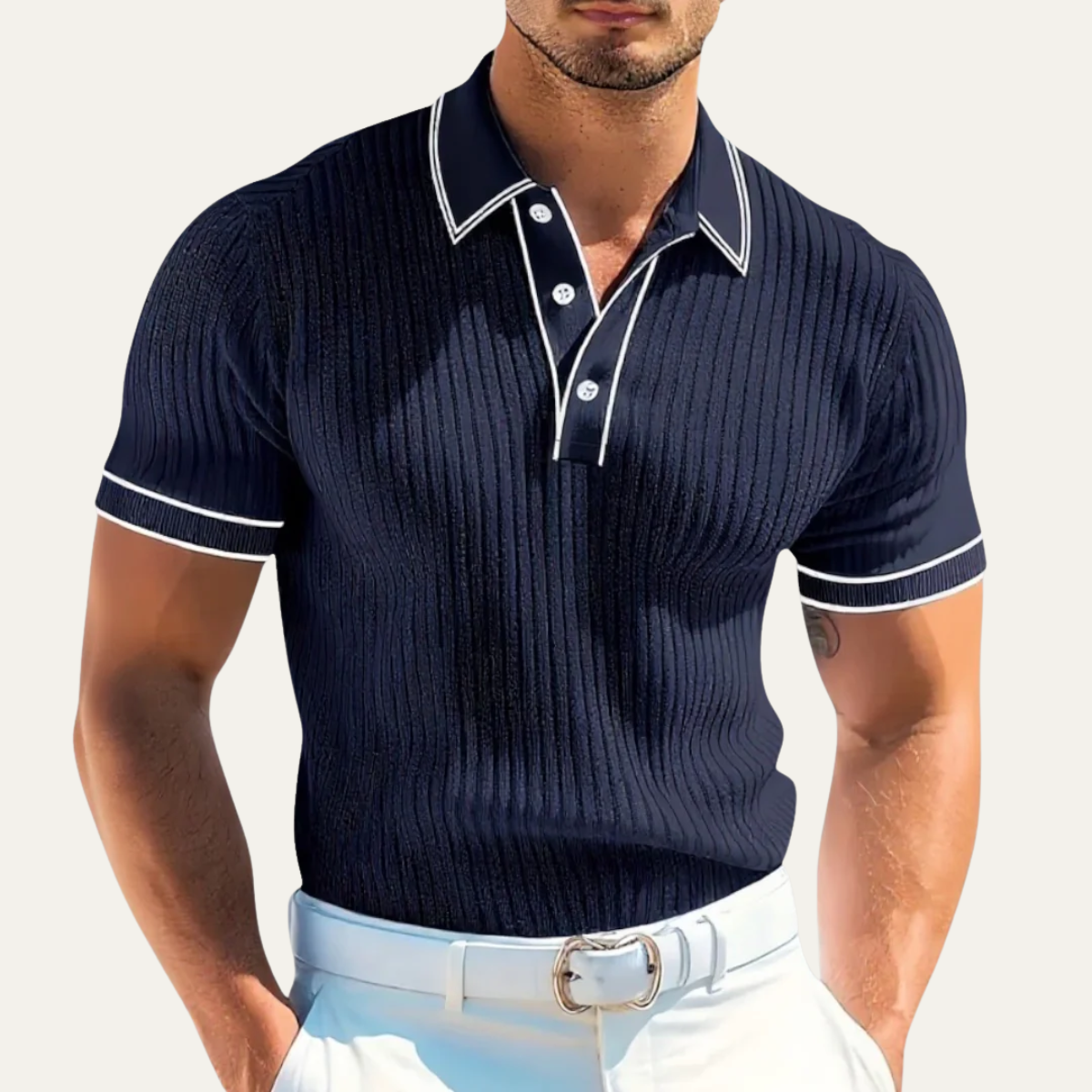 Sage | Men's Ribbed Knit Polo Shirt Gray Short Sleeve