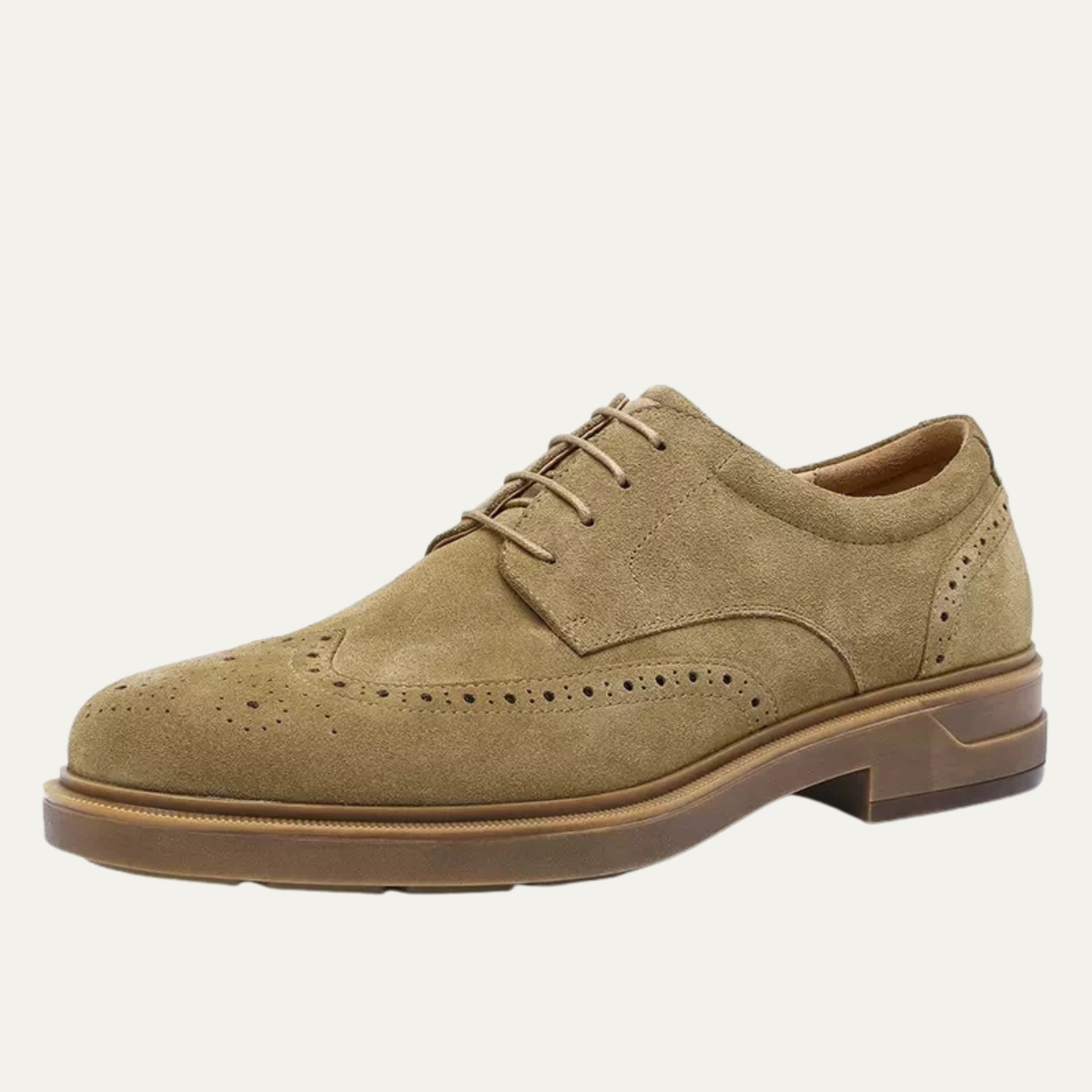 Nash | Men's Suede Leather Wingtip Oxford Olive Brown Sole