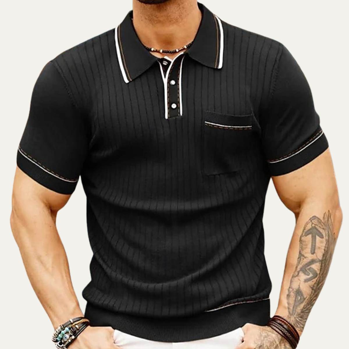 Sage | Men's Ribbed Knit Polo Shirt Gray Short Sleeve