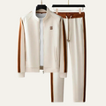 Dama Washington Axel men's sweatsuit cream brown stripe track jacket joggers set - front view