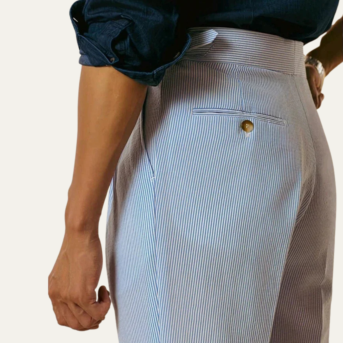Ezra | Men's Pleated Dress Pants Light Blue High Waist