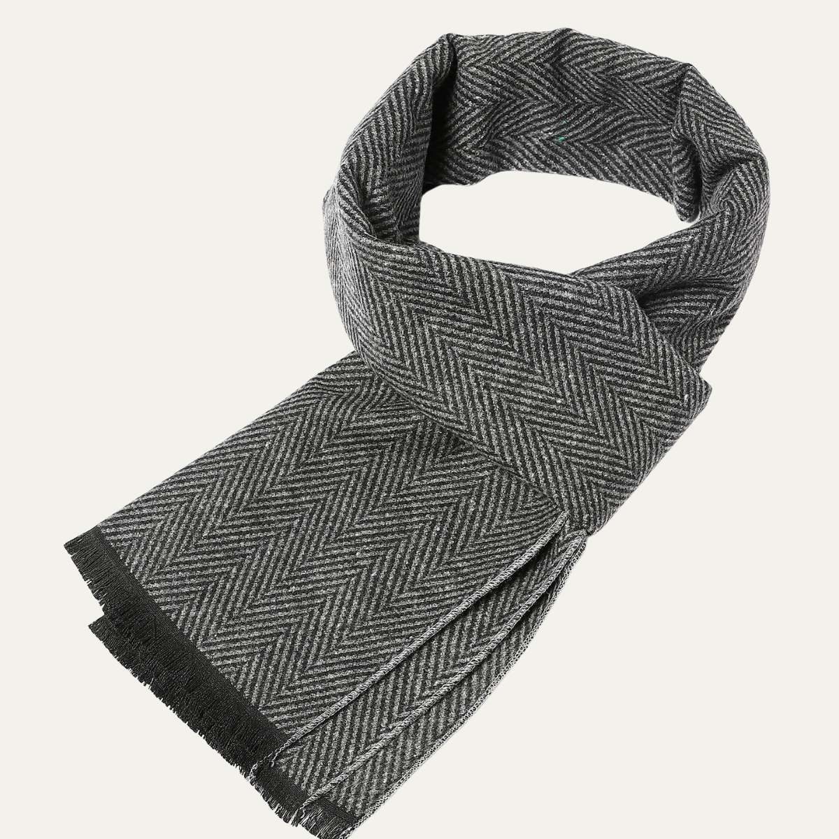 Axel | Men's Herringbone Wool Scarf Cream Black Trim
