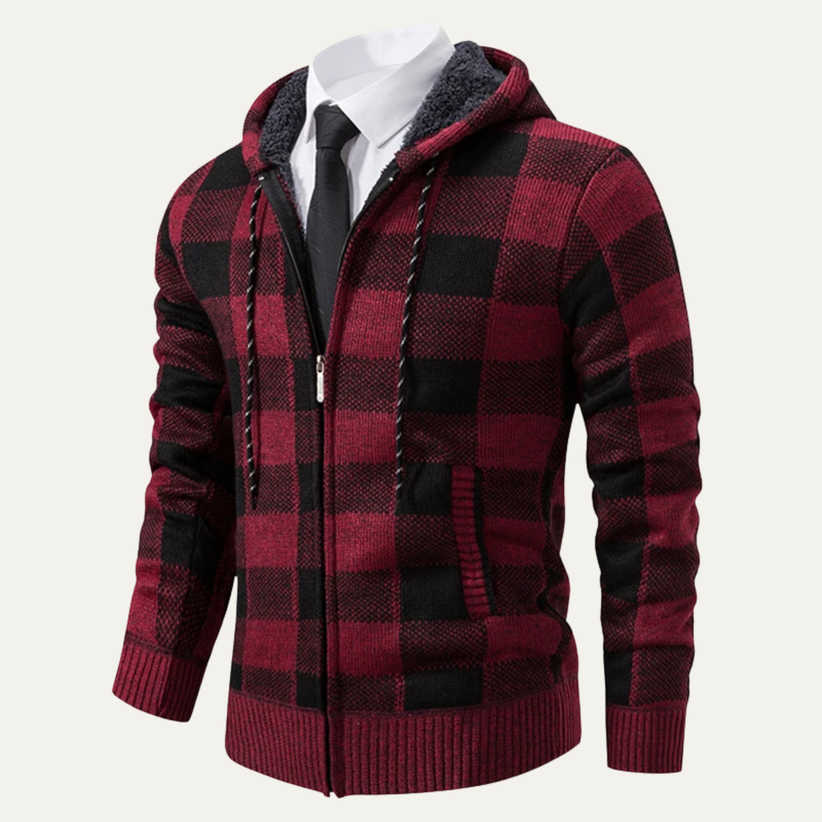 Callum | Men's Plaid Zip Up Hoodie Gray Black