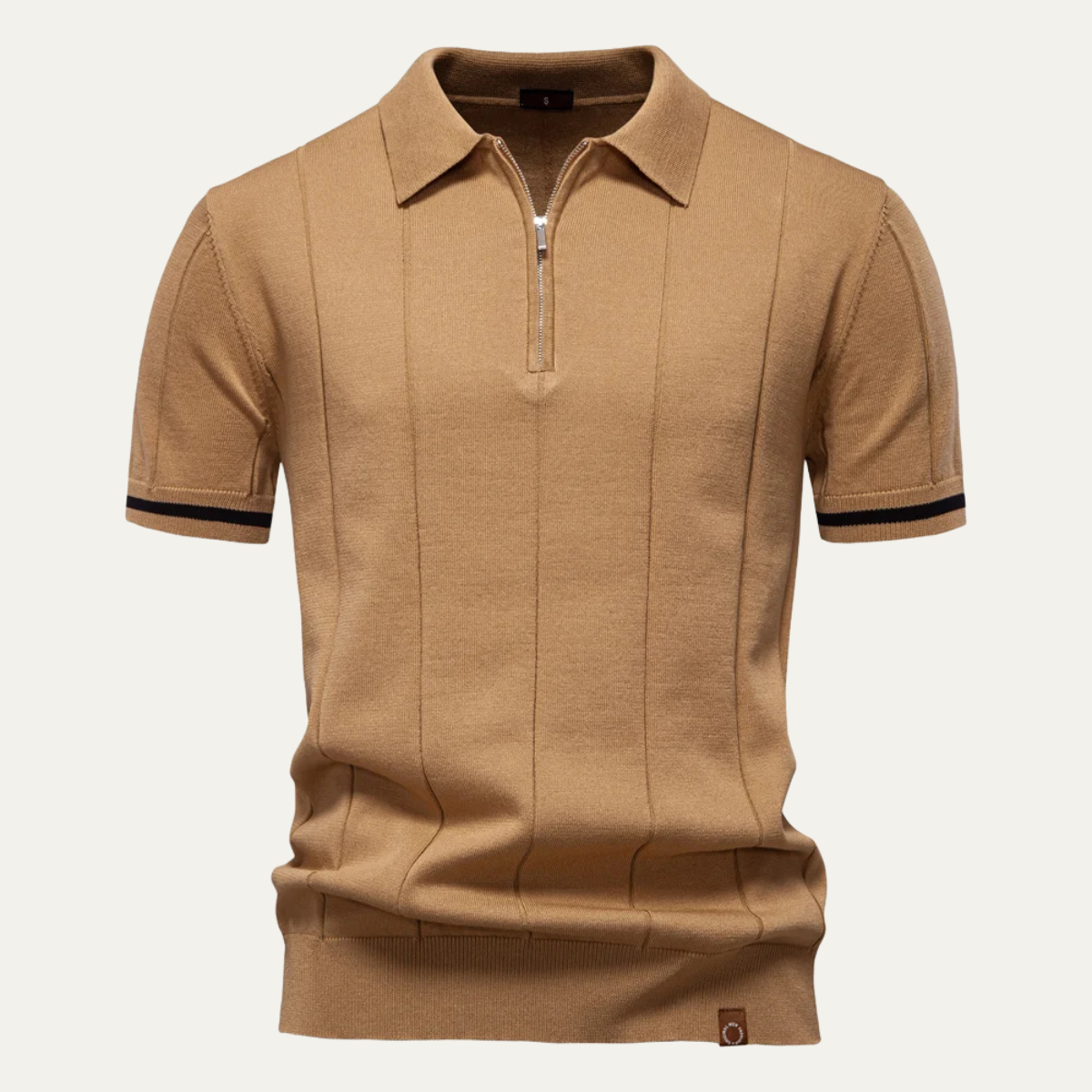Beau | Men's Casual Half Zip Polo Shirt Camel