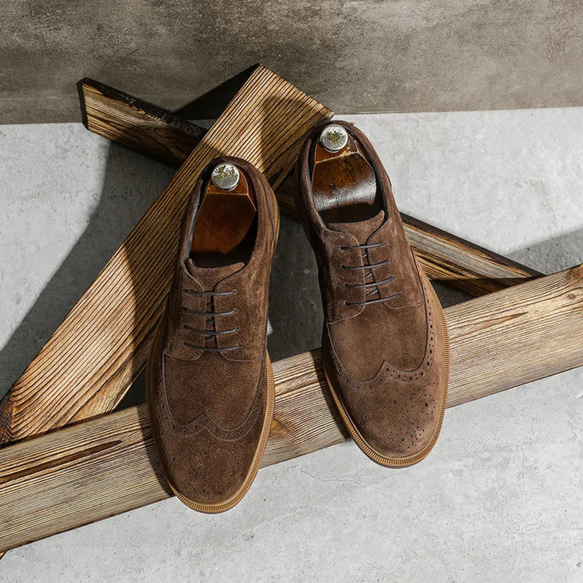 Nash | Men's Suede Leather Wingtip Oxford Olive Brown Sole