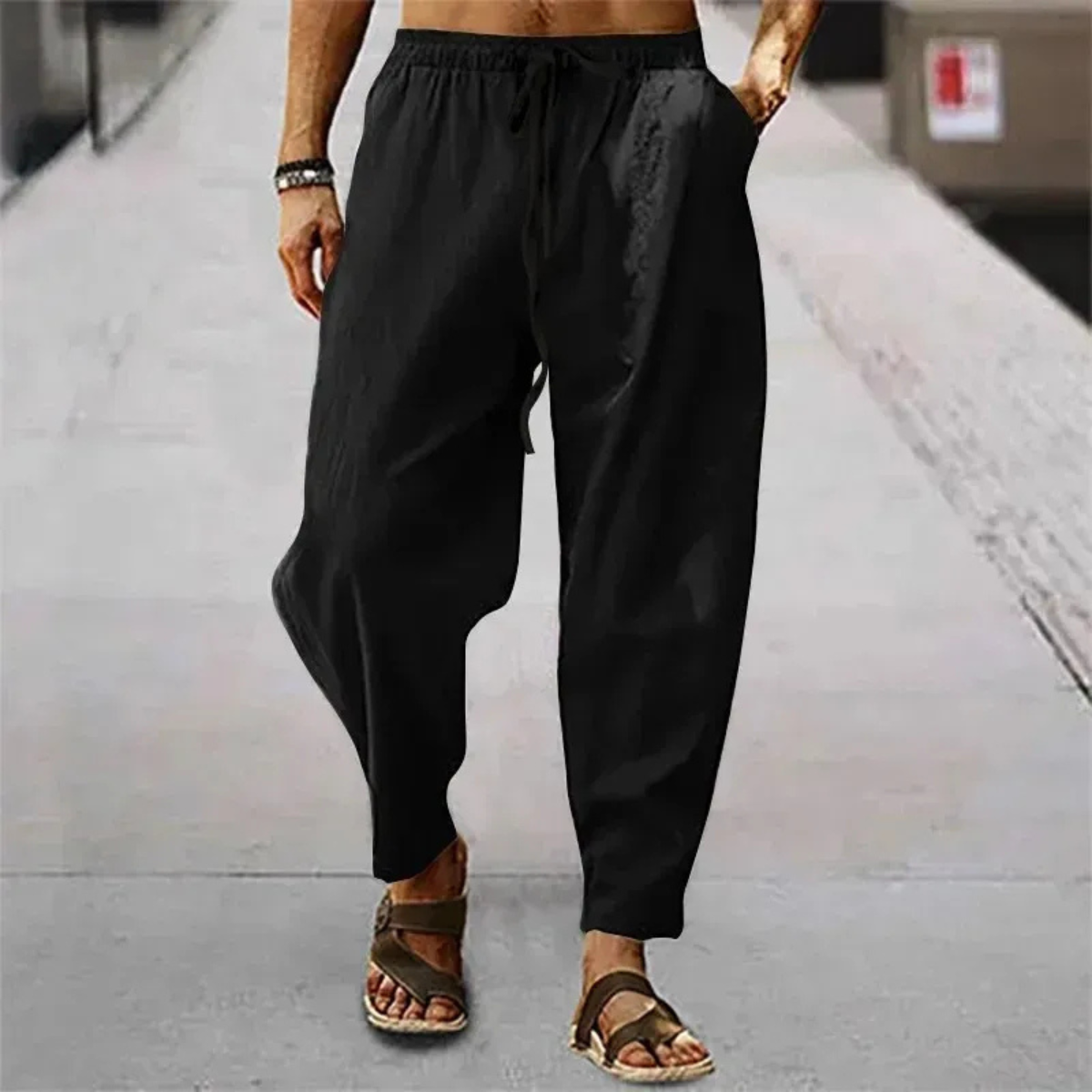 Rowan | Men's Casual Linen Wide Leg Pants Cream