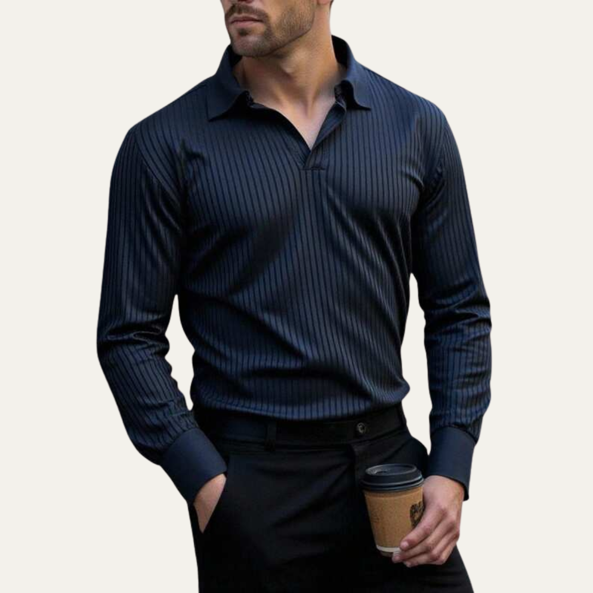 Bram | Men's Ribbed Knit Polo Shirt Deep Green Long Sleeve
