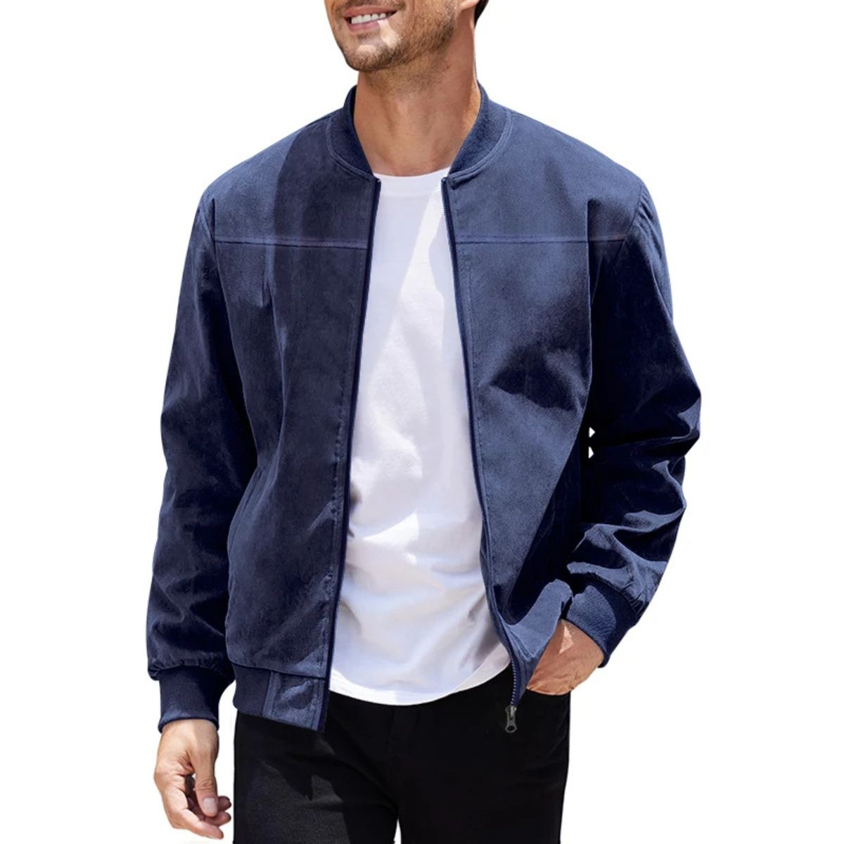Marco | Men's Casual Suede Bomber Jacket Beige