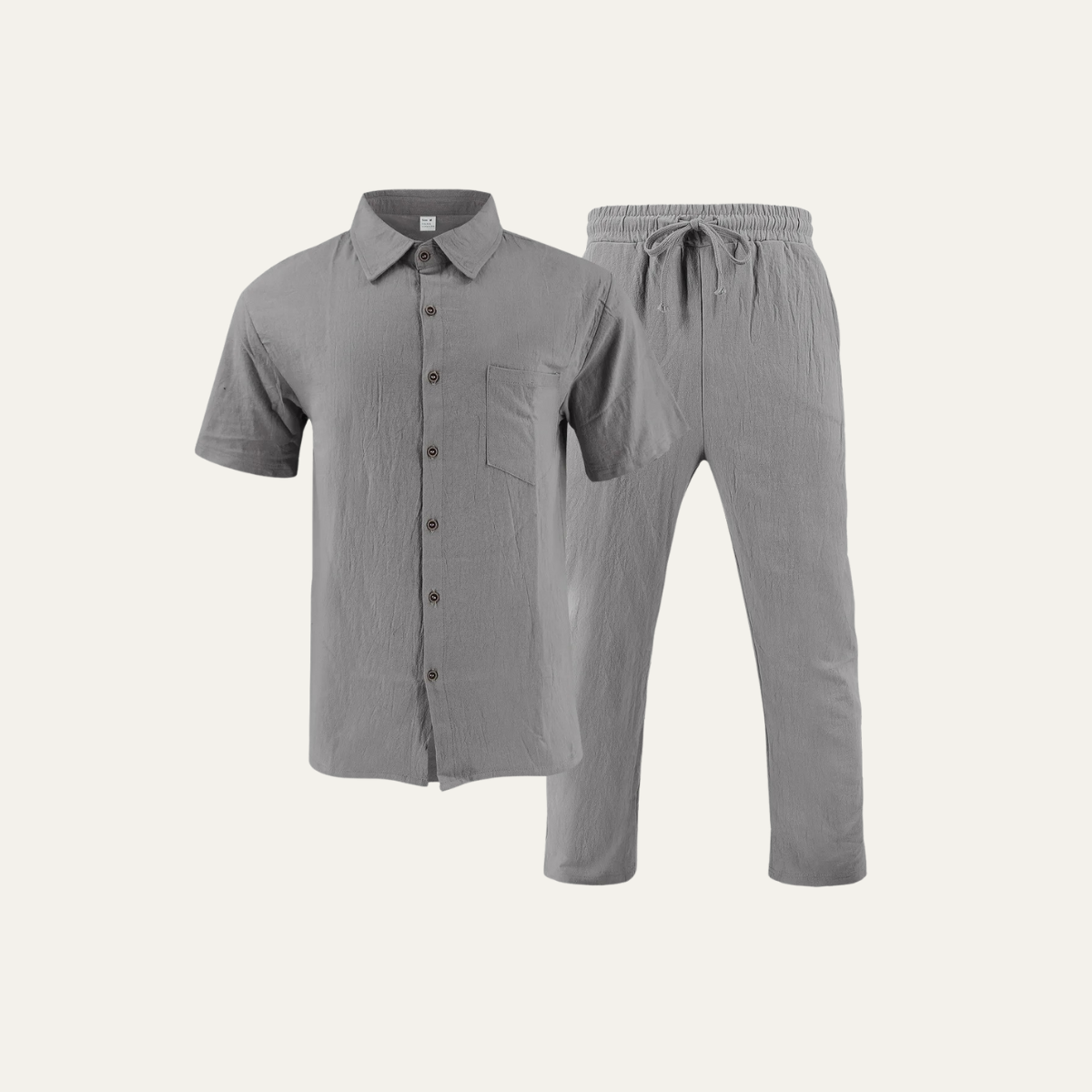 Odin | Men's Linen Set Cream Short Sleeve Shirt Drawstring Pants