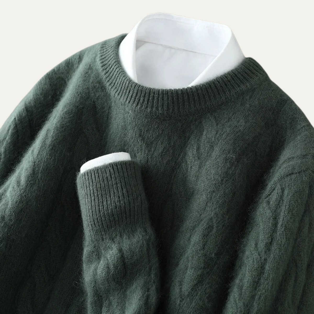 Bram | Men's Cable Knit Sweater Green Crew Neck