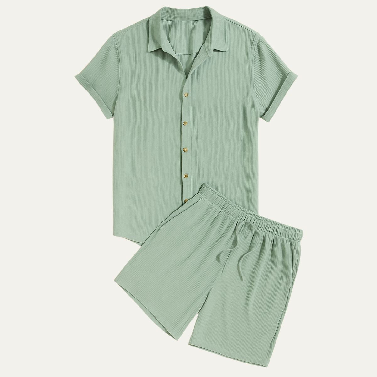 Bram | Men's Linen Shirt Shorts Set Sage Green Casual