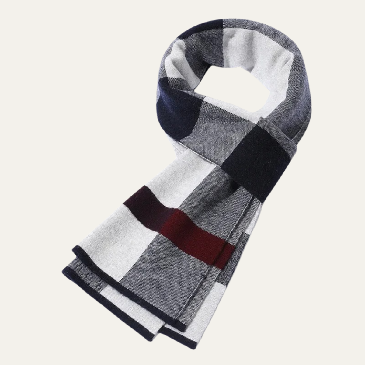 Bram | Men's Plaid Knit Scarf Gray Black Cream
