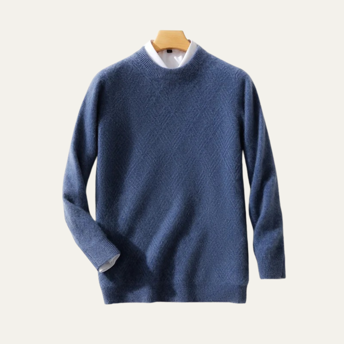 Ezra | Men's Cream Diamond Knit Crew Neck Sweater
