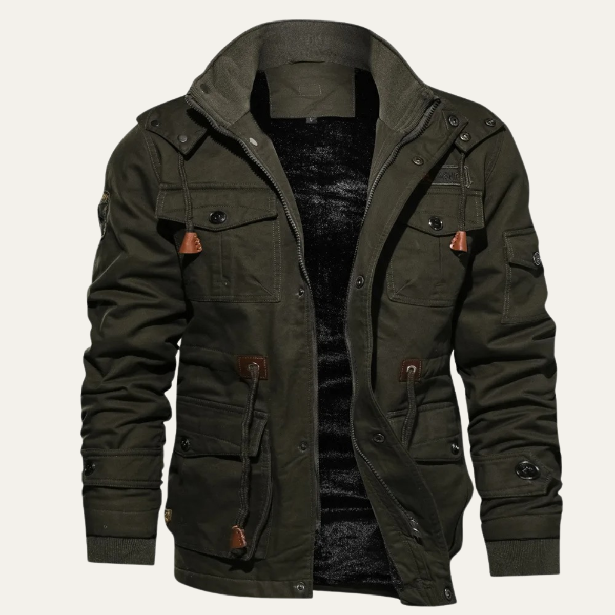 Callum | Men's Utility Jacket Beige Sherpa Lined