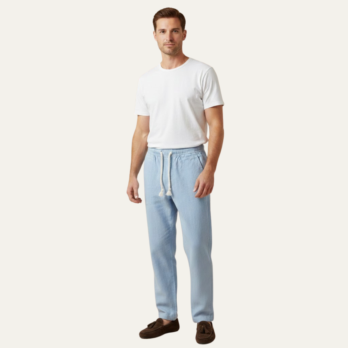 Lars | Men's Linen Pants White Drawstring Relaxed Fit