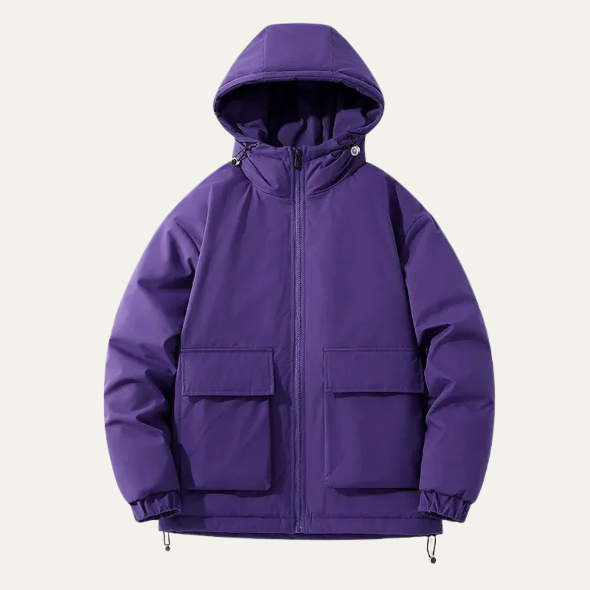 Beau | Men's Puffer Jacket Cream Hooded Cargo Pocket