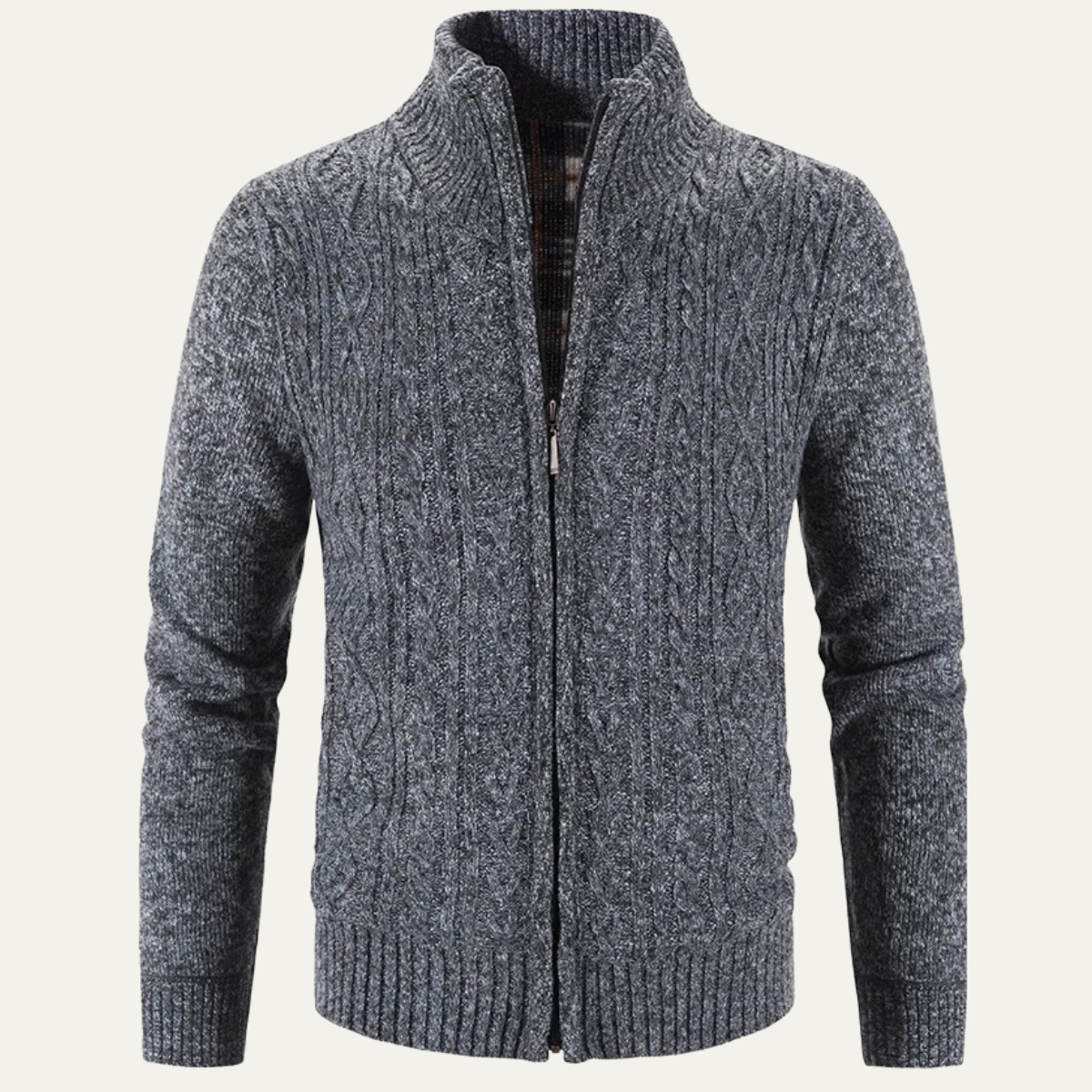 Bram | Men's Cable Knit Cardigan Gray Zip Up