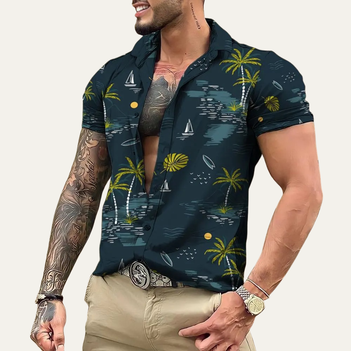 Sage | Men's Hawaiian Shirt Black Purple Floral Short Sleeve