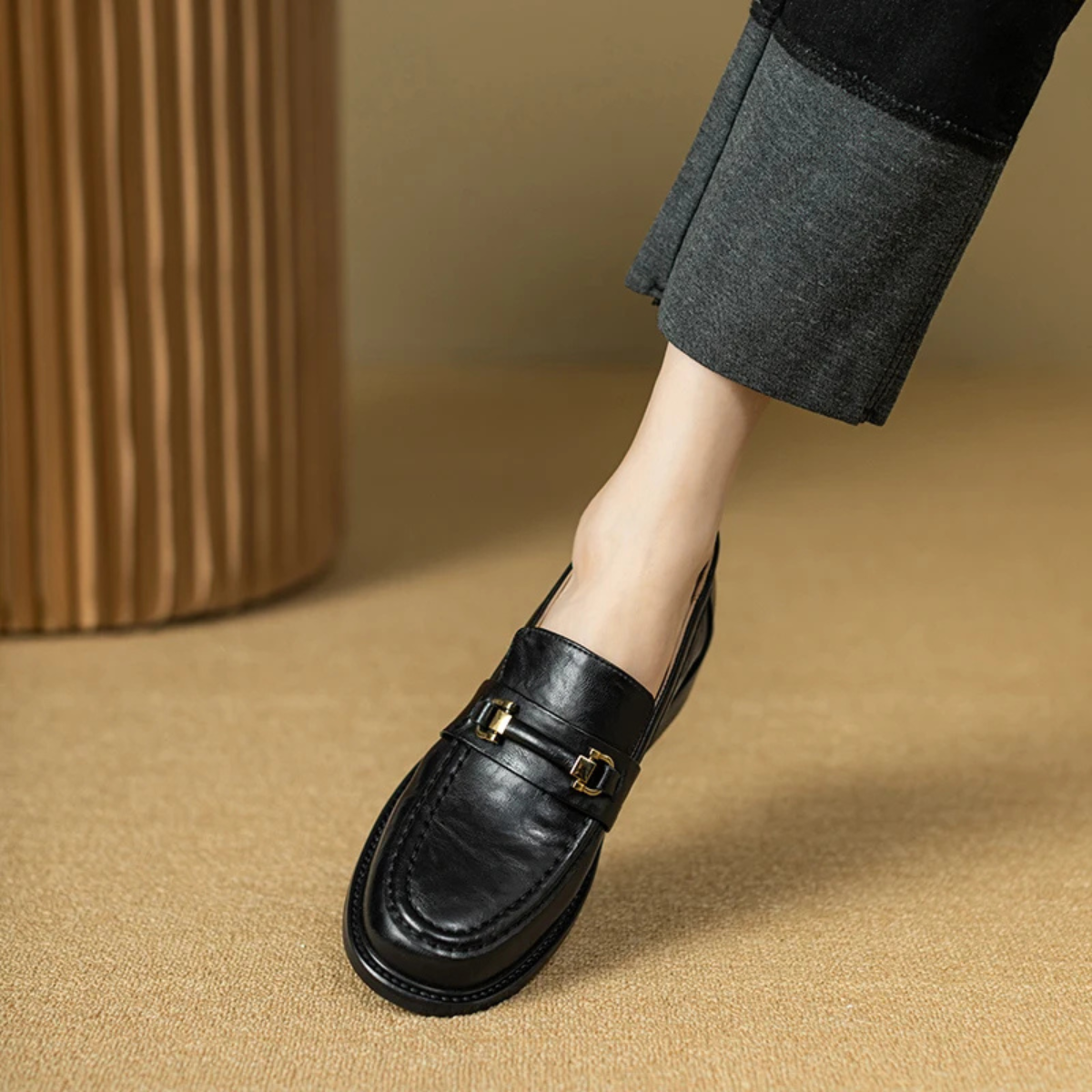 Axel | Men's Classic Slip On Leather Loafers Black Metal Buckle