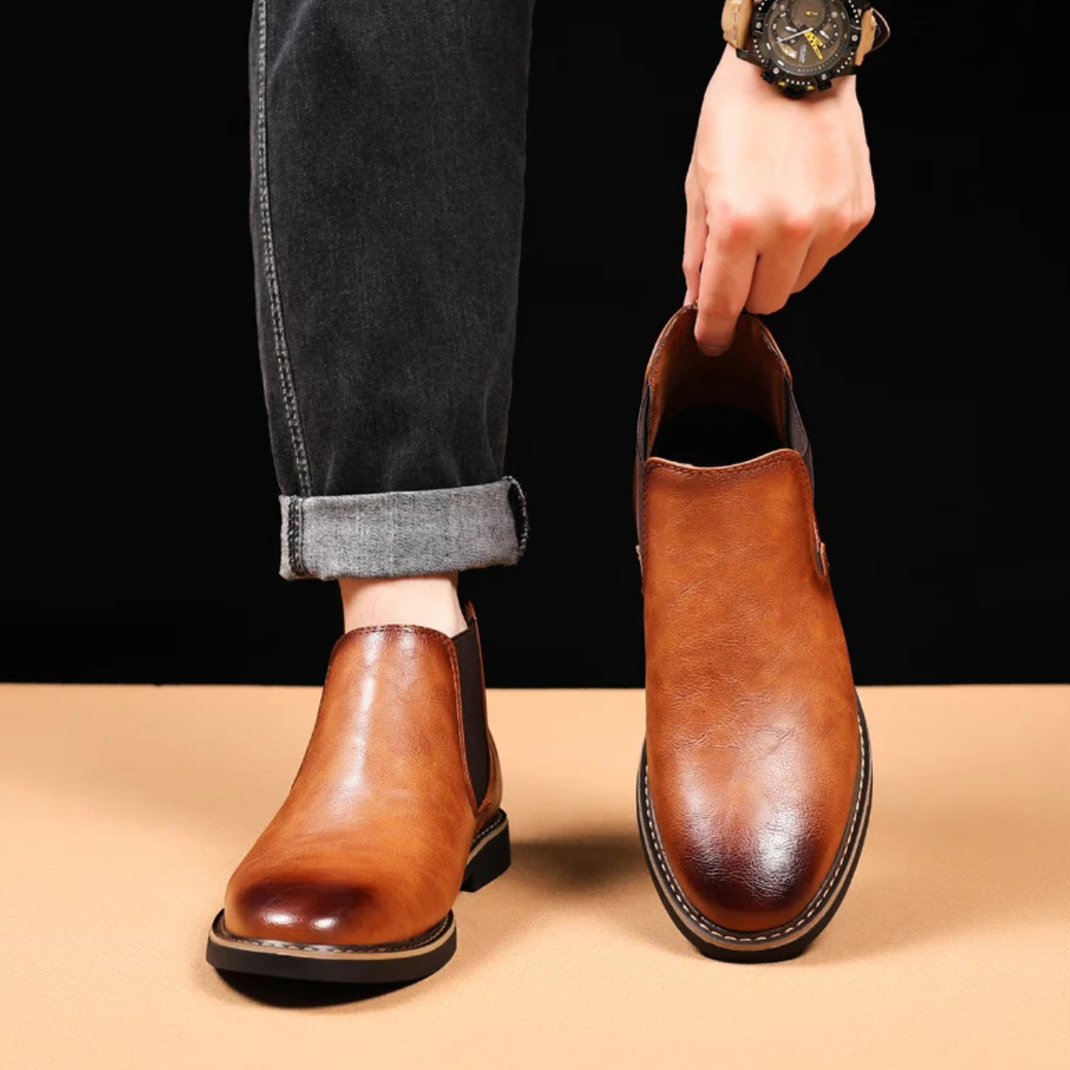Bram | Men's Casual Leather Chelsea Boot Brown