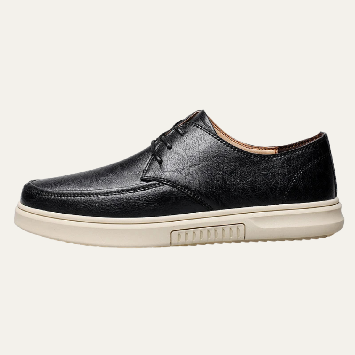 Bram | Men's Leather Lace Up Sneaker Black Cream Sole