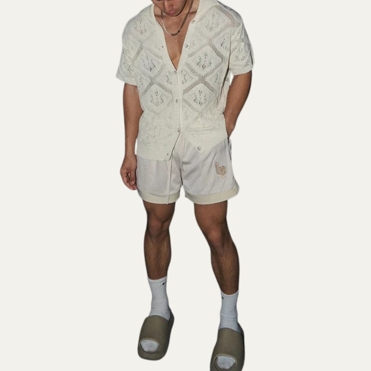 Blake | Men's Casual Knit Button Up Shirt Cream