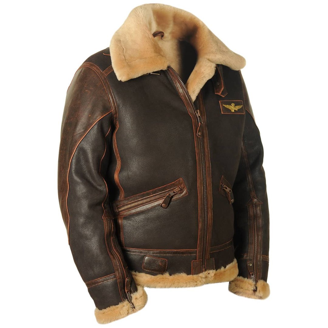 Voss | Men's Sherpa Collar Leather Jacket Brown
