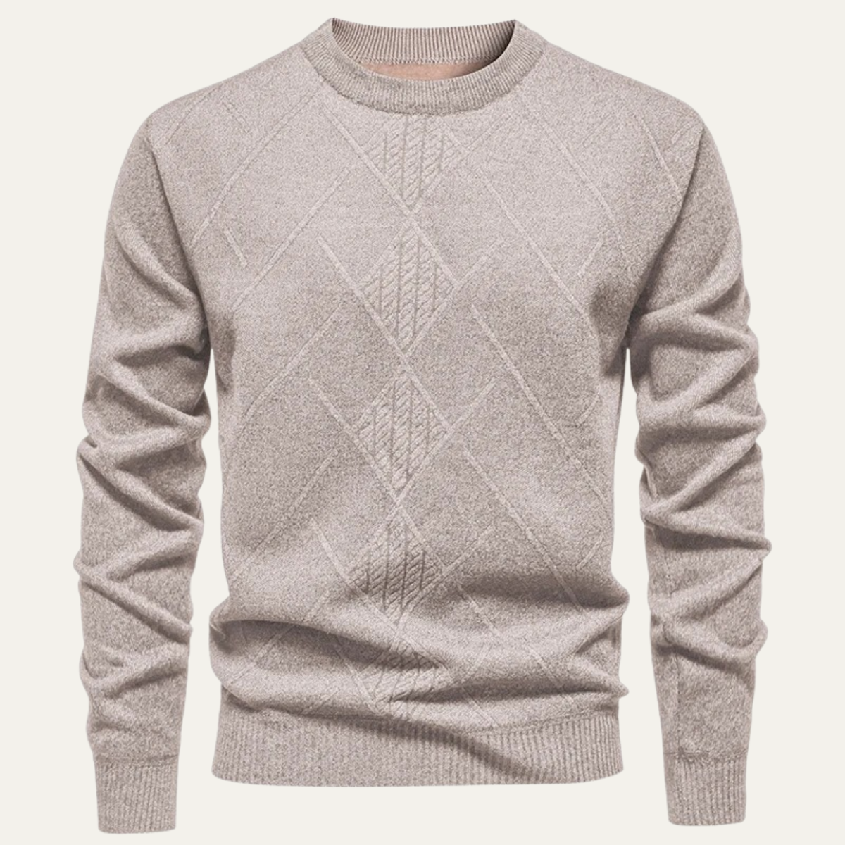 Ives | Men's Cable Knit Sweater Gray Crew Neck Diamond Pattern